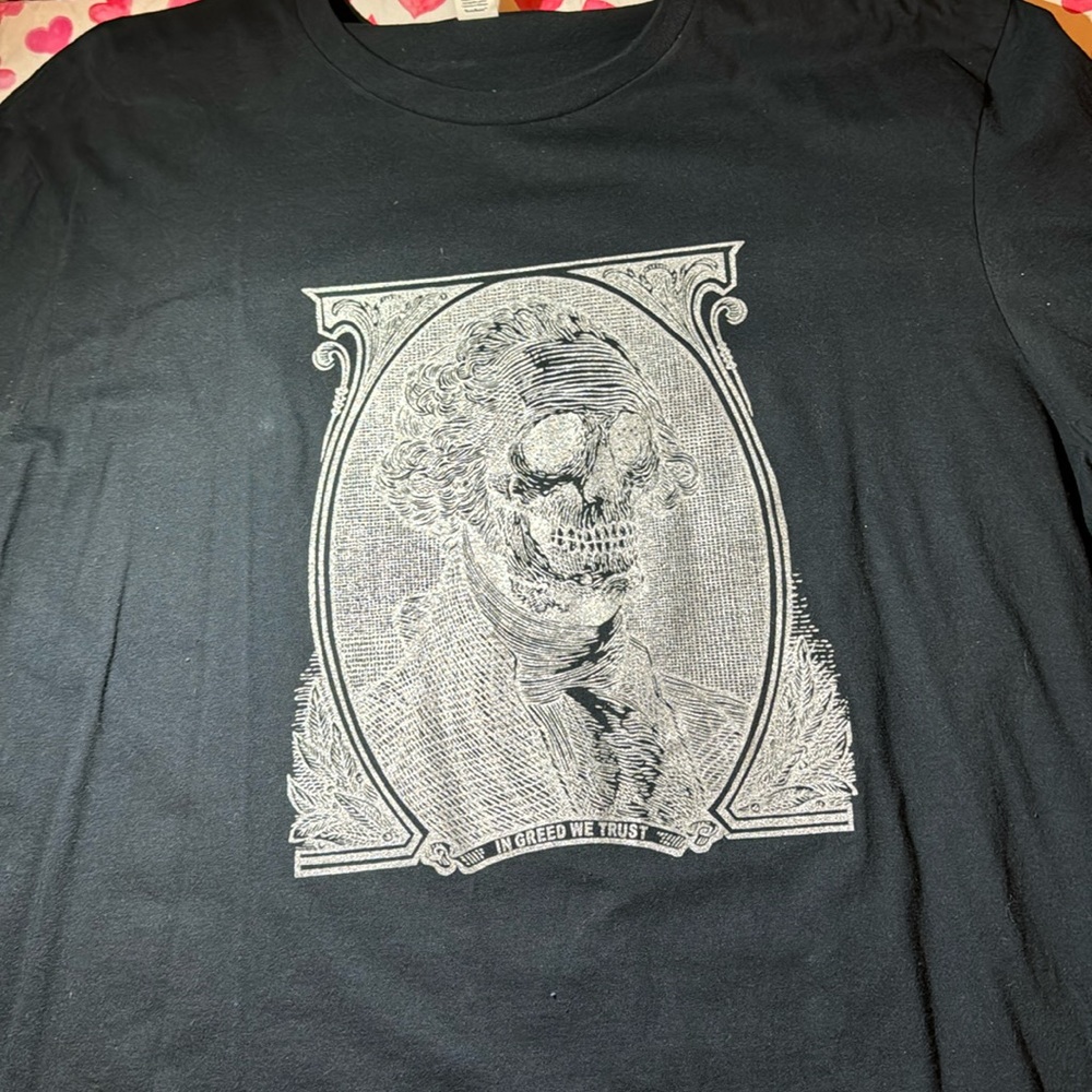 In Greed We Trust Glitter Screen Print T Shirt